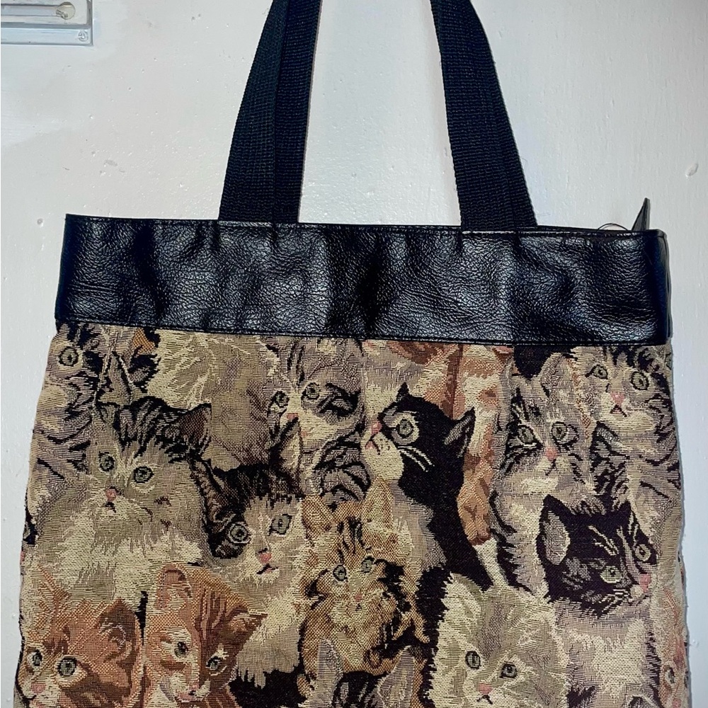 Cats Cats Cats Shoulder Bag with Black Faux Leather Accents